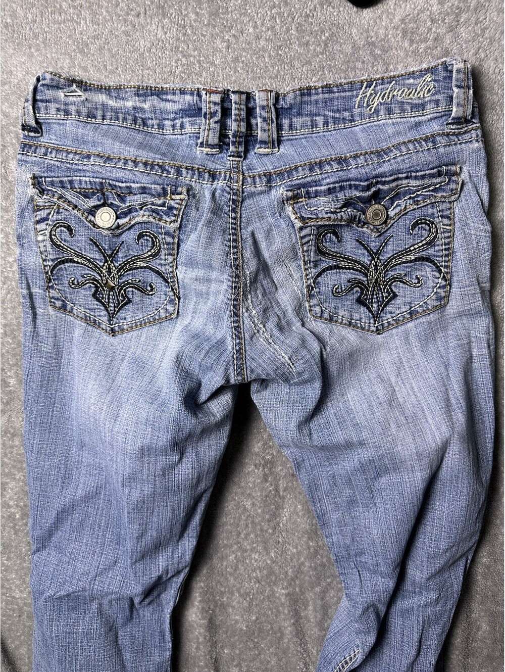 Y2K Hydraulic Jeans Womens 11/12 Low Rise Bootcut Flare Embroidered Pocket
